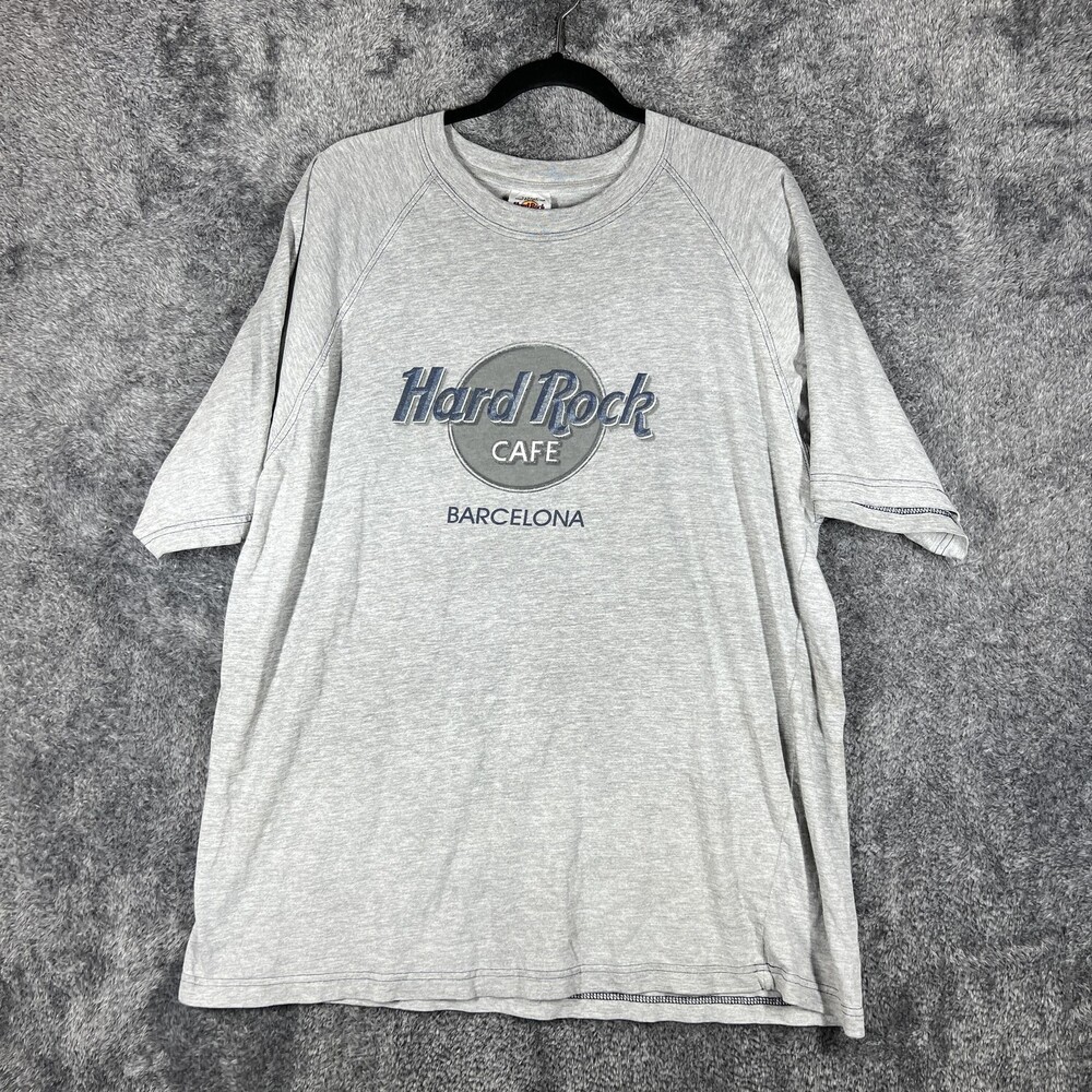 Hard Rock Cafe Shirt Mens XL Gray 3/4 Sleeve Crew Neck Barcelona Logo Graphic